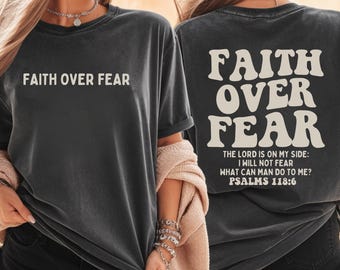 Comfort Colors Faith Over Fear Shirt, Women Graphic Shirts Oversized Workout Christian Religious Tee
