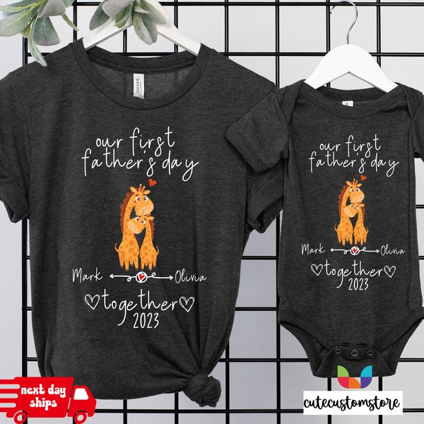 Our First Father's Day Together Shirt,Personalized Matching Set,Dad & Baby Giraffe Shirt,Father's Day Baby Gift,Gift for her