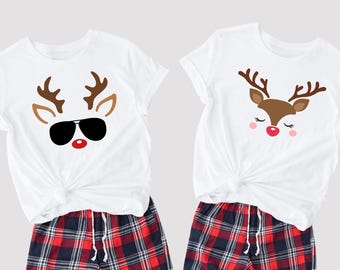 Christmas Reindeer Shirt Family Matching Tee Cute Holiday Gift for Couples