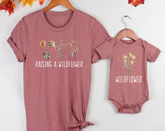Raising A Wildflower and Wildflower Shirts, Mama Mini Matching Outfits, Mama Mini Shirt, Baby Shower Gift, New Mom Gift Idea