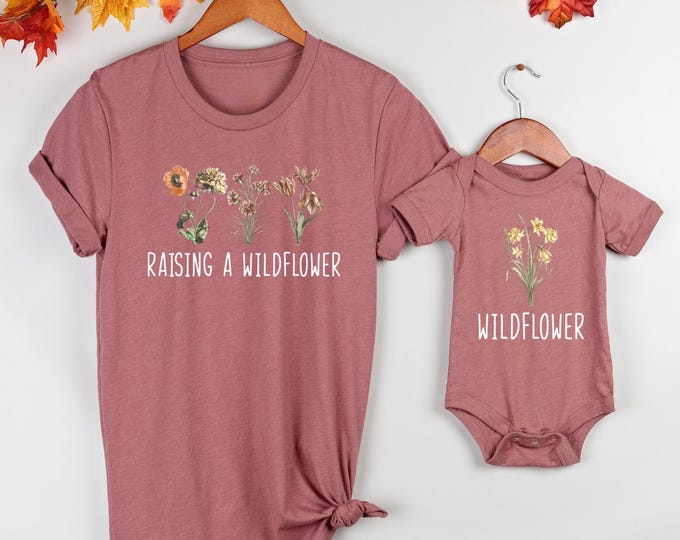 Featured listing image: Raising A Wildflower and Wildflower Shirts, Mama Mini Matching Outfits, Mama Mini Shirt, Baby Shower Gift, New Mom Gift Idea