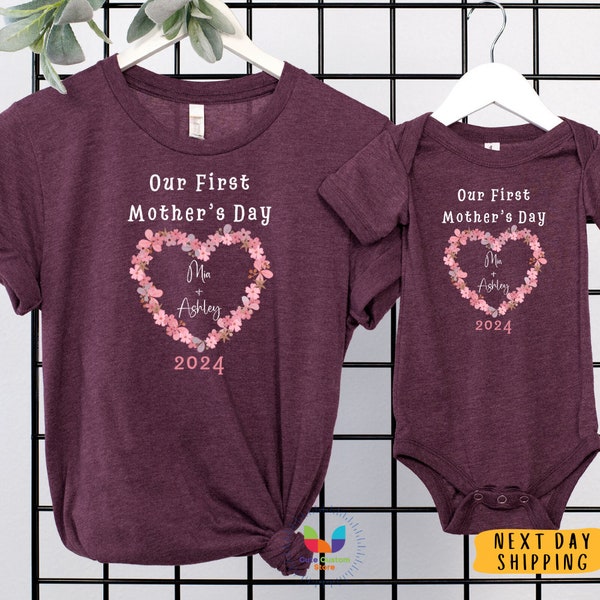 Our First Mother's Day Shirts, Our First Mothers Day Flower Matching Shirts Set, Personalized Name, First Mothers Day, Mother's Day Gift