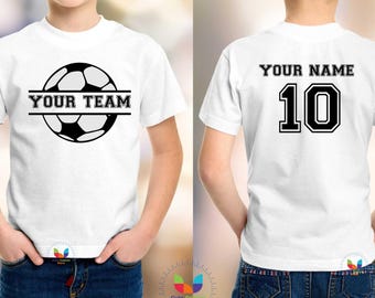 Boy Girl Shirt With Name Age or Team Number,Custom Double sided Shirt,Toddler Birthday Soccer Shirt,Custom Toddler Soccer Ball T-Shirt