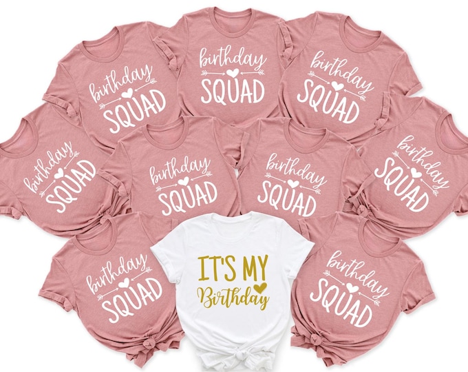 Featured listing image: Personalized Text Name and Year Birthday Party Group Shirts,Birthday Squad Group Photo Shirts,Women Birthday Squad Shirts
