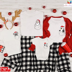 Family Christmas Matching Shirt, Animals in Santa Hat Christmas Group Shirt, Cute Christmas Shirt, Pocket Size Shirt,  Christmas Pajamas