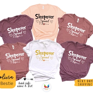 Personalizes Backside Name and Text Sleepover Squad Shirt,Sleepover Toddler Birthday Party Shirt,Slumber Party Shirt,Sleepover Pajama Shirt
