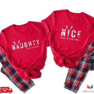 Naughty and Nice Couples Christmas Shirts, His and Hers Xmas Matching T ...