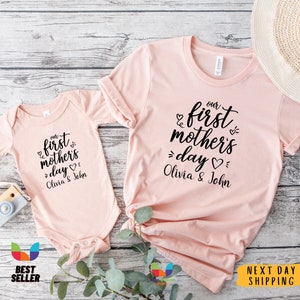 Personalized Our First Mothers Day Shirt,Mommy and me Giraffe Matching Shirt,New Mom Mothers Day Gift,Mother And Baby First Mothers Day