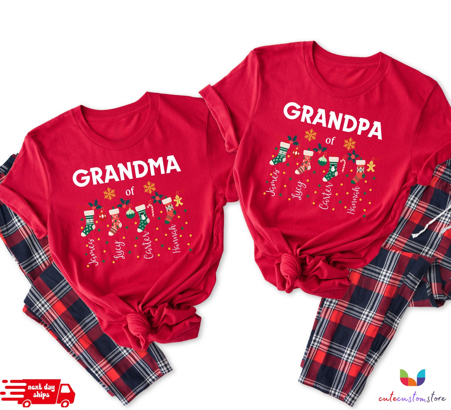 Grandma & Grandpa Christmas Pajamas. Custom Grandparents 