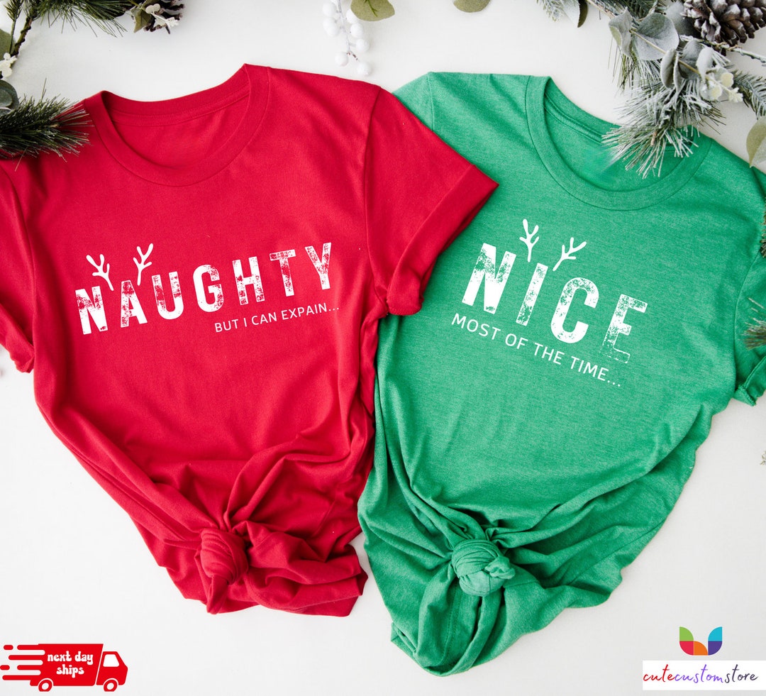 Naughty and Nice Couples Christmas Shirts, His and Hers Xmas Matching T ...
