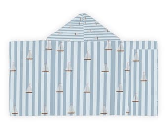 Sailboat Stripe Youth Hooded Towel | Nautical Blue Hooded Beach Towel
