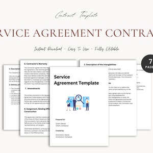 Service Contract | Contract Template | Service Agreement Contract Template | Canva Editable Contract | Instant Download | Service Proposal