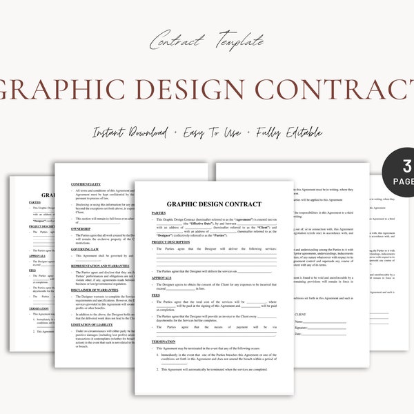 Graphic Design Contract | Contract Template | Graphic Design Contract Template | Word Editable Contract | Instant Download Contract Proposal