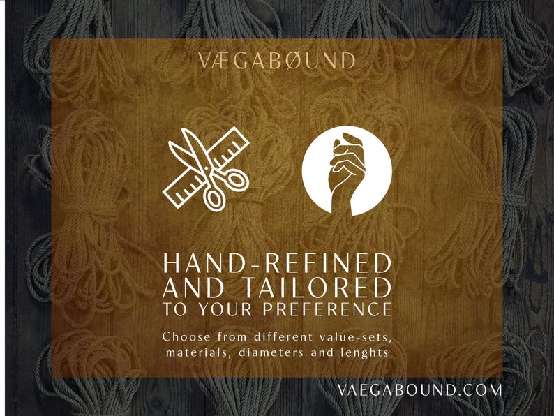 The image is a promotional graphic for a company called Vegabound, which specializes in hand-refined and tailored products. The graphic features a pair of scissors and a hand, symbolizing the company's focus on precision and attention to detail. The text on the image emphasizes the company's commitment to providing hand-refined and tailored products to customers, encouraging them to choose from a variety of value-sets, materials, dimensions, and lengths.