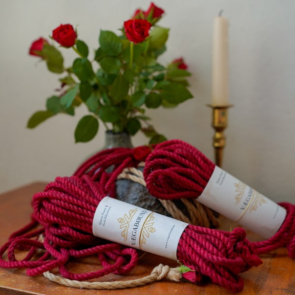 6 mm 8 m/10 m premium Shibari hemp rope »ROSE RED« for kinbaku / bondage