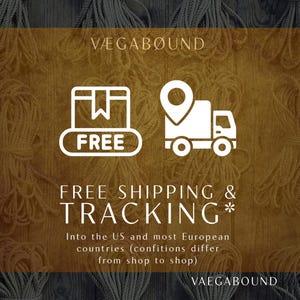 The image is an advertisement for Vegabound, a company that offers free shipping and tracking services to customers in the US and most European countries.