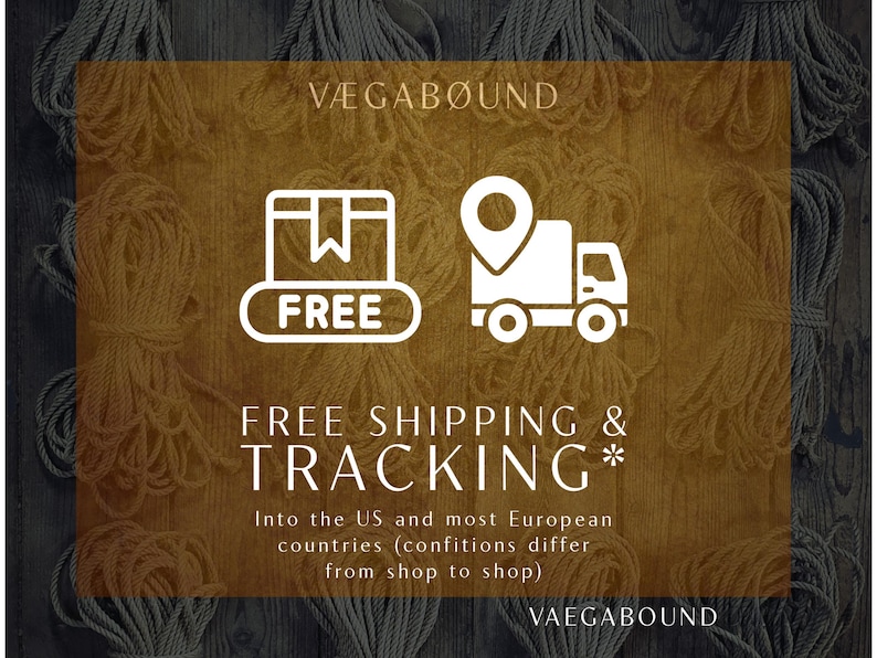 The image is an advertisement for Vegabound, a company that offers free shipping and tracking services to customers in the US and most European countries.