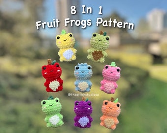 PATRÓN - Patrón de ganchillo de ranas frutales 8 en 1 / Peluches de rana bebé de costura baja, Proyecto Amigurumi