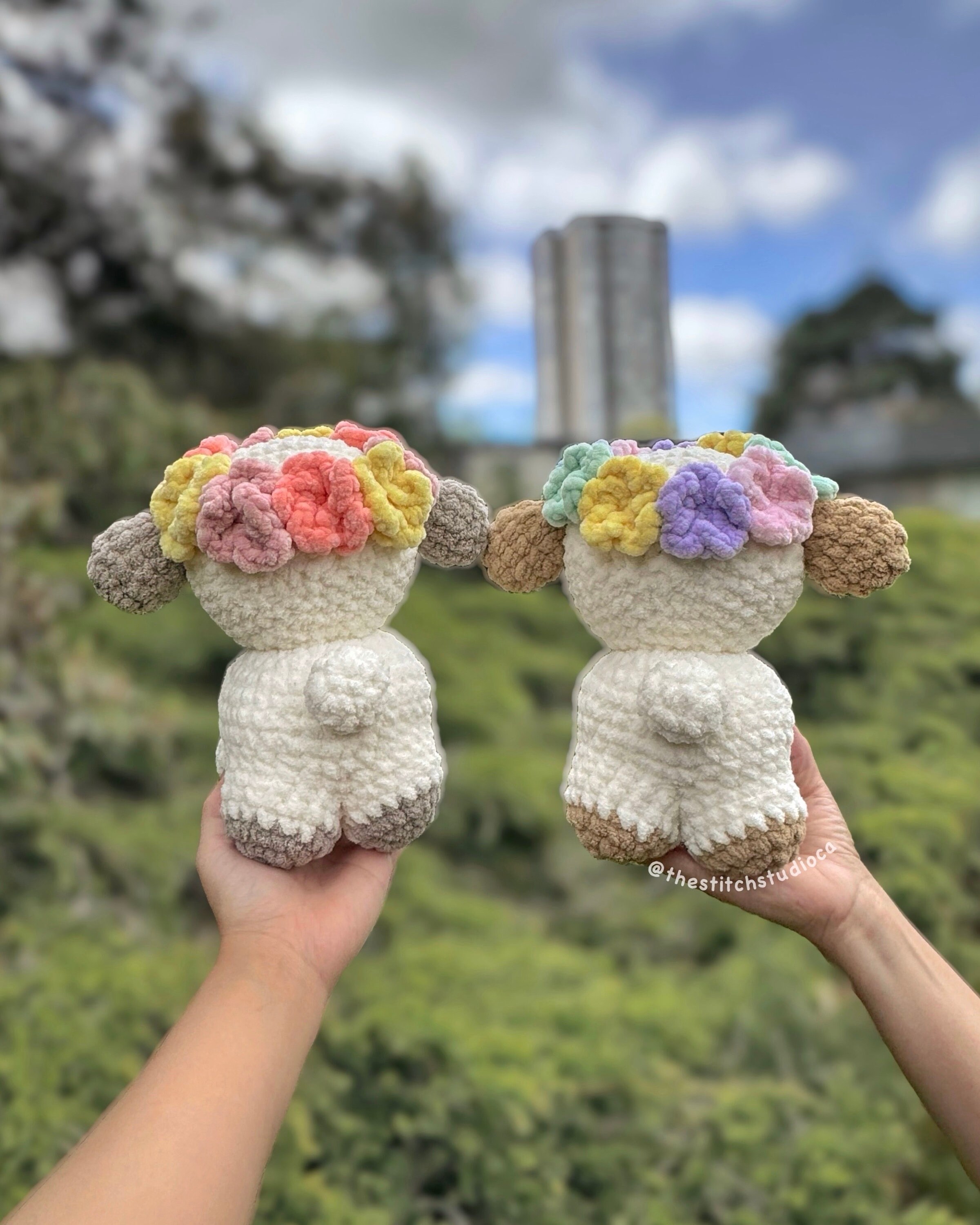 Baby Lamb in A Flower Crown Crochet Pattern | Standing Plushie