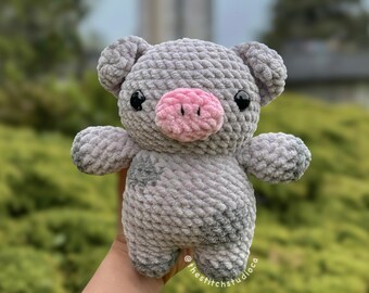 2 in 1 豚のぬいぐるみのかぎ針編みパターン | 座っている豚と立って