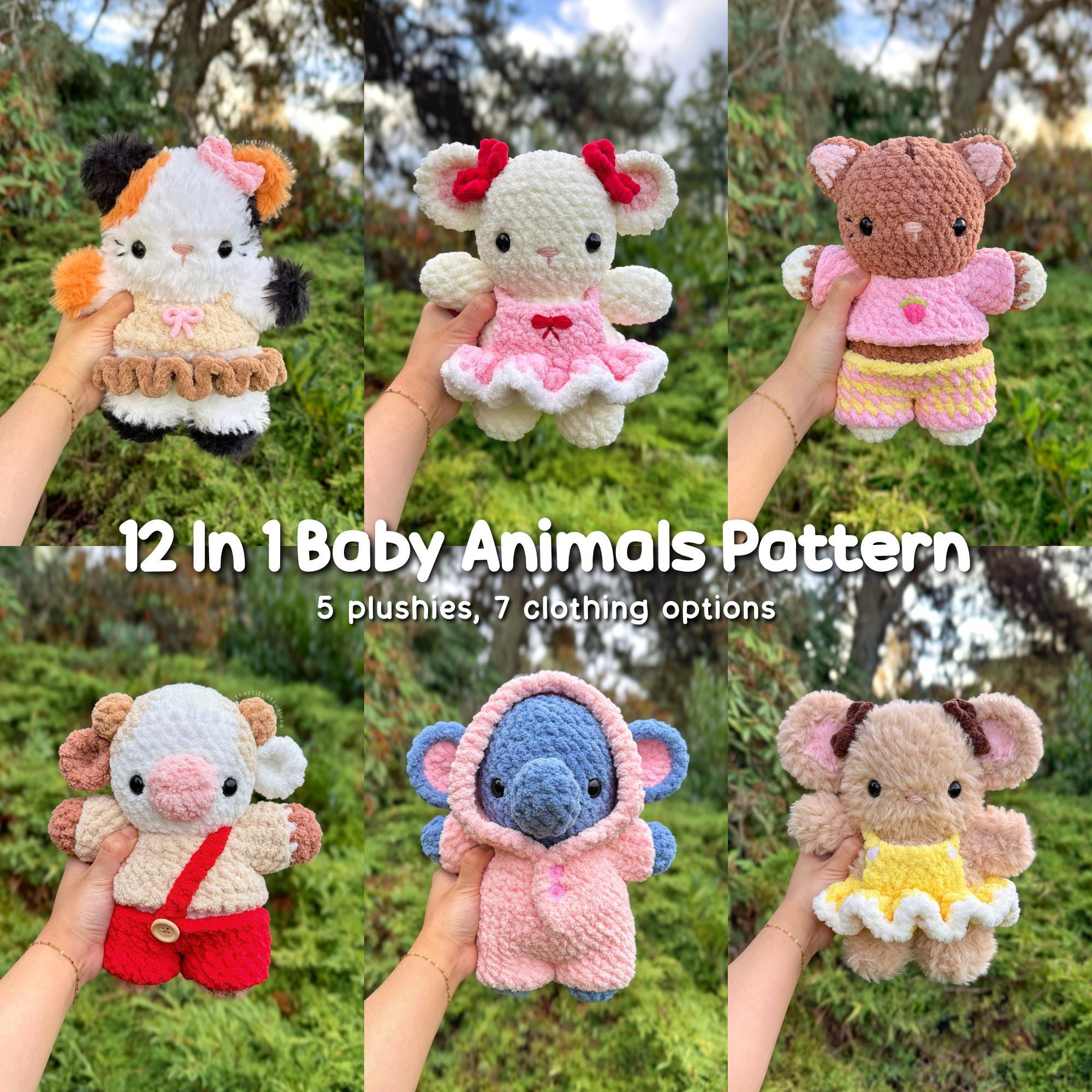 12-in-1 Baby Animal Plushies With Interchangeable Clothes