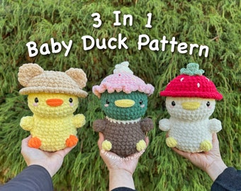 PATTERN - 3 in 1 Baby Ducks In Hats Plushie Crochet Pattern | Bird | Chick | Amigurumi