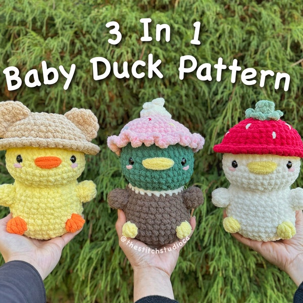 PATTERN - 3 in 1 Baby Ducks In Hats Plushie Crochet Pattern | Bird | Chick | Amigurumi