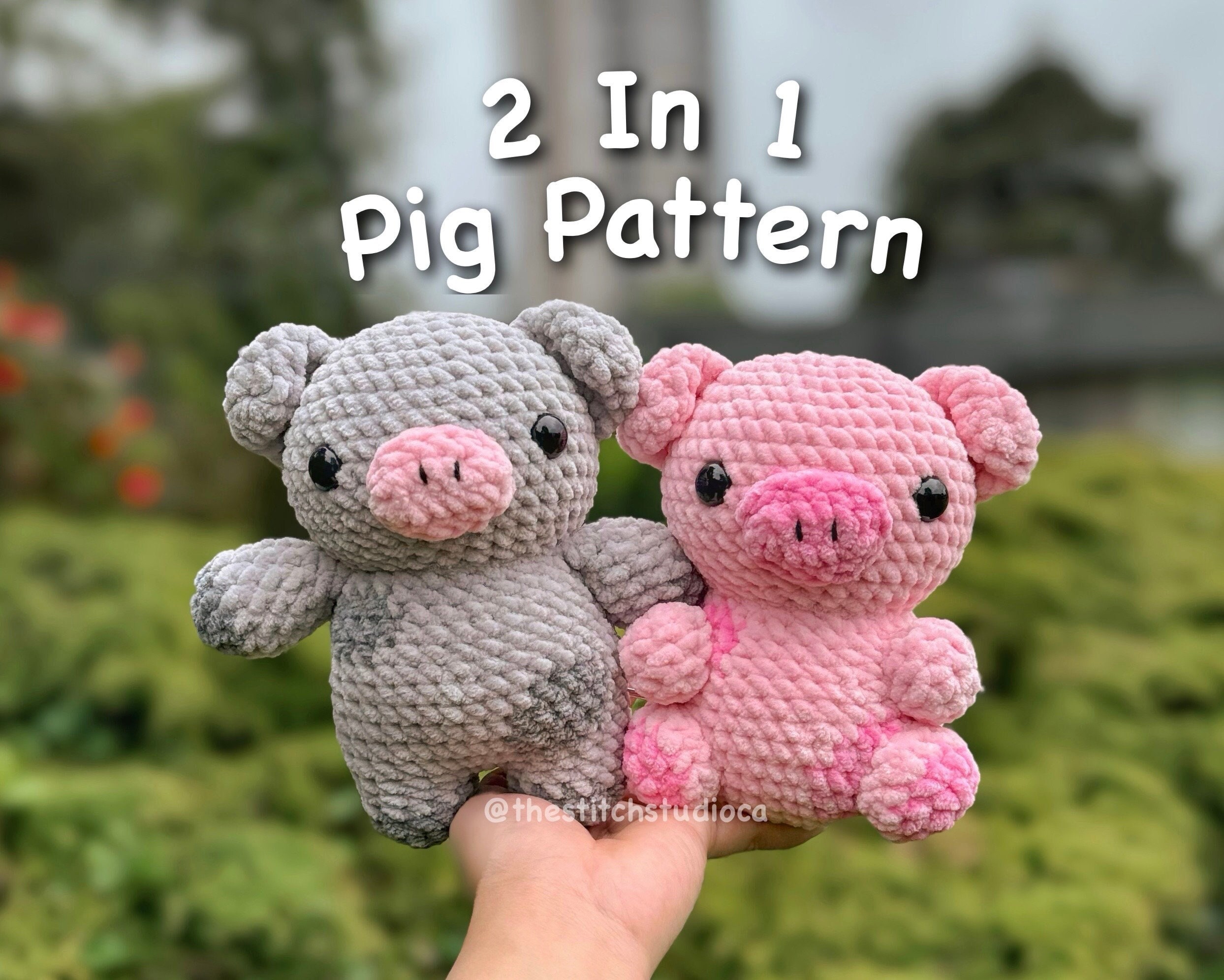 2 in 1 豚のぬいぐるみのかぎ針編みパターン | 座っている豚と立って