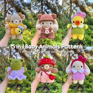 15 in 1 Baby Plushies in Interchangeable Clothing Crochet Pattern Bundle | Bunny, Bear, Frog, Duck