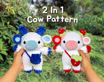 2 in 1 Cow Plushie Crochet Pattern | Strawberry Cow and Blueberry Cow | Amigurumi Fruit Cows