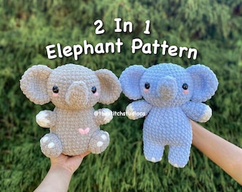 PATTERN - 2 in 1 Elephant Plushie Crochet Pattern
