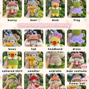 15 in 1 Baby Plushies in Interchangeable Clothing Crochet Pattern Bundle | Bunny, Bear, Frog, Duck image 3