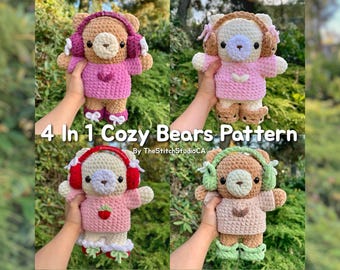 4 in 1 Cozy Bears Plushie In Clothing Crochet Pattern | Earmuffs, Shirt, Boots