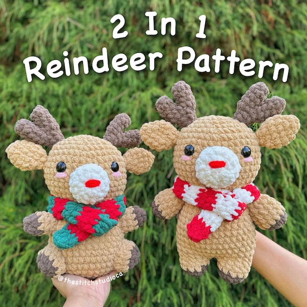 Patrón de crochet de reno de peluche 2 en 1 / Patrón festivo navideño / Amigurumi