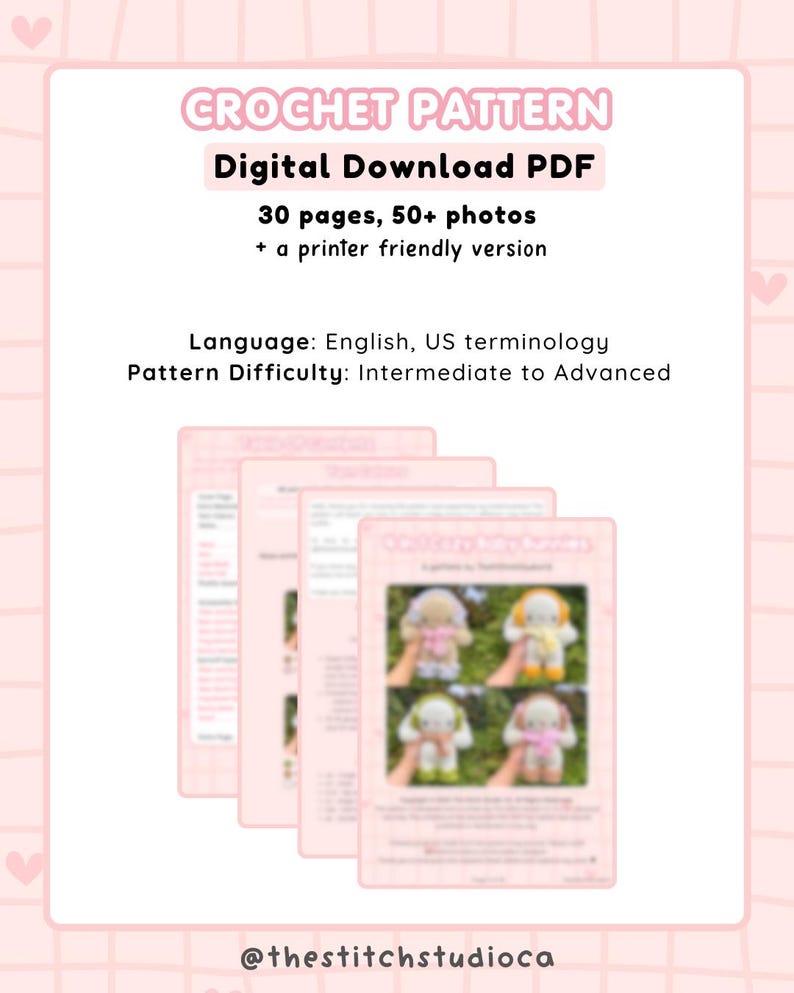 May include: Digital crochet pattern PDF with 30 pages and over 50 photos. The pattern is in English, using US terminology, and is designed for intermediate to advanced crocheters. The pattern includes a printer-friendly version.
