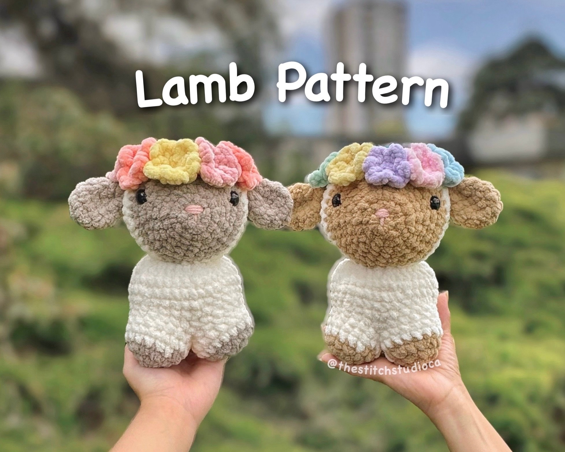 Baby Lamb in A Flower Crown Crochet Pattern | Standing Plushie