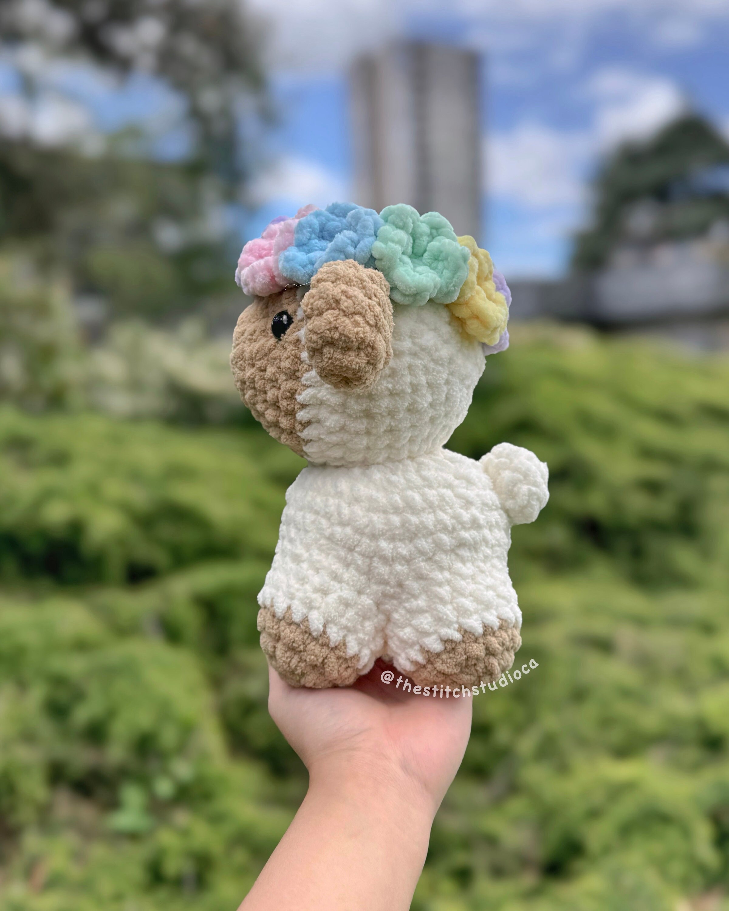 Baby Lamb in A Flower Crown Crochet Pattern | Standing Plushie