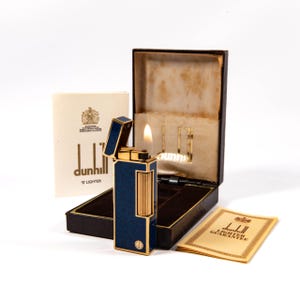 Vintage Dunhill Rollagas Lighter Lapis Lazuli Lacquered in Box 1980s