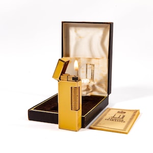 Vintage Dunhill Rollagas Lighter Yellow Lacquered in Box 1970s