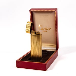 Vintage Gold Plated Cartier Les Must Lighter in Box 1970s