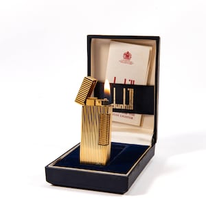 Vintage vergoldetes Dunhill Rollagas Feuerzeug Lines in Box 1986