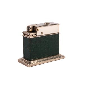 Vintage Myflam Chrome Leather Table Lighter Square base 1950s