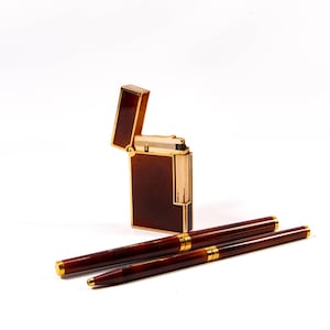Vintage Lackierte S.T. Dupont Ligne 2 Regular Lighter Set with Matching Pens 1990er Jahre