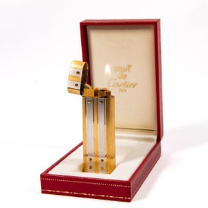 Vintage Gold Plated Cartier Santos Lighter in Box 1980s
