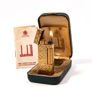 Vintage Gold Plated Dunhill Rollagas Lighter Florentine in Box 1978