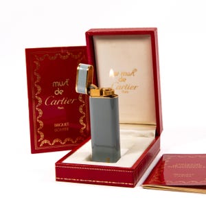 Vintage Cartier Les Must Lighter Grey Lacquered in Box 1970s