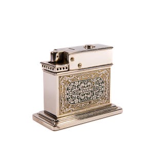 Vintage Myflam Chrome Enameled Table Lighter Square base 1950s