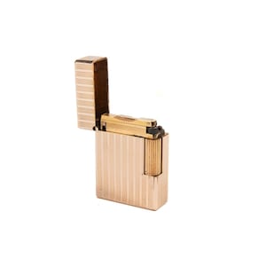Vintage Rose Gold Plated Ligne 1 ST Dupont Lighter Vertical-lines 1970s