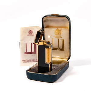 Vintage Dunhill Rollagas Lighter Black Lacquered in Box 1979