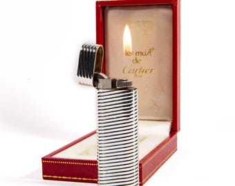 Vintage Factory Solid Silver Cartier Les Must Lighter in Box 1970s